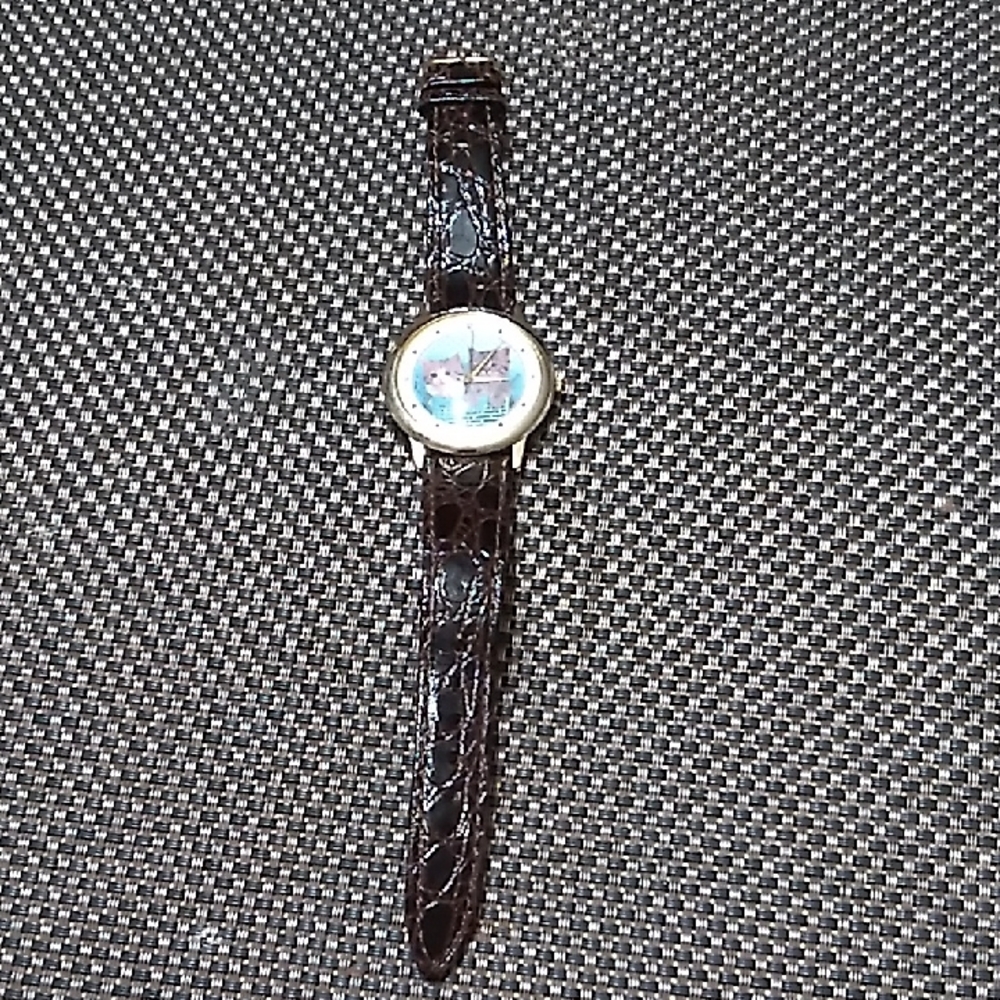 Gold and Brown Kittens Leather Watch